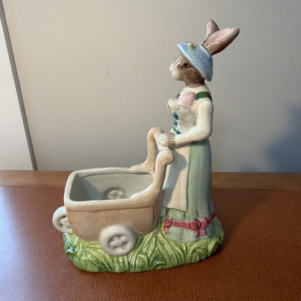 Vtg Cracker Barrel Easter Mother Bunny Pushing Carriage 9